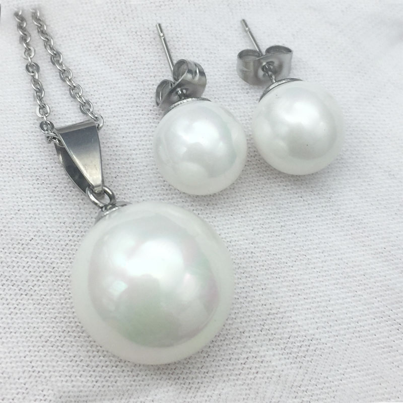Rostfritt stål hänge & Par Stud Örhängen (SET) pärla SILVER/GULD - 3