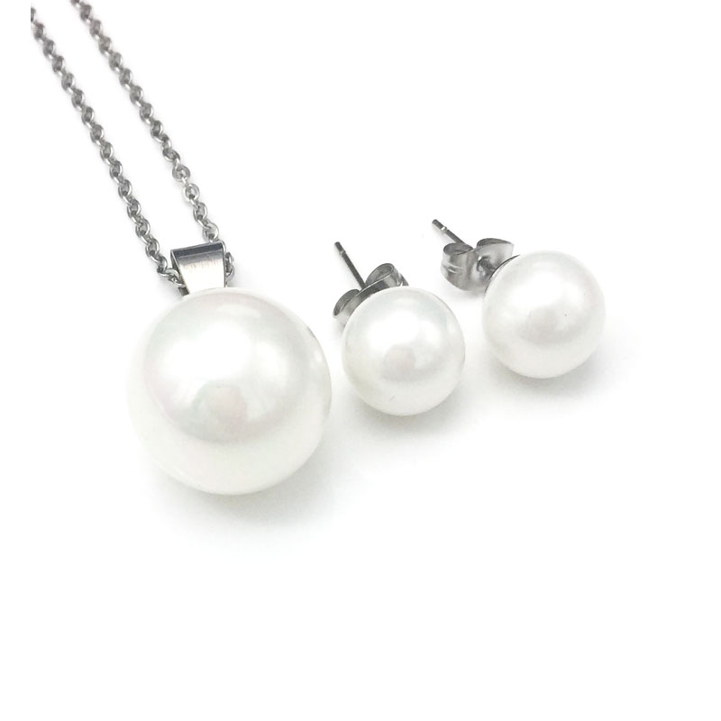Rostfritt stål hänge & Par Stud Örhängen (SET) pärla SILVER/GULD - 2