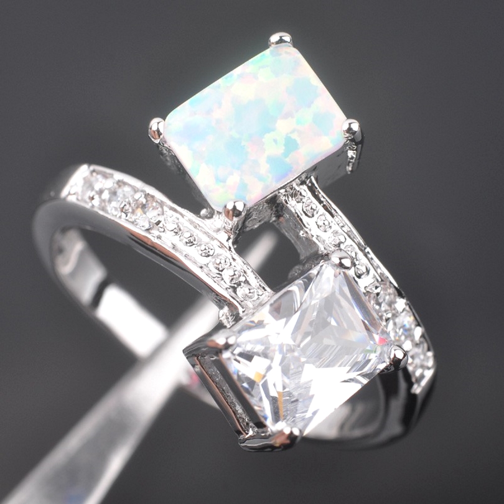 Silver FILLED RING WHITE Fire Opal 