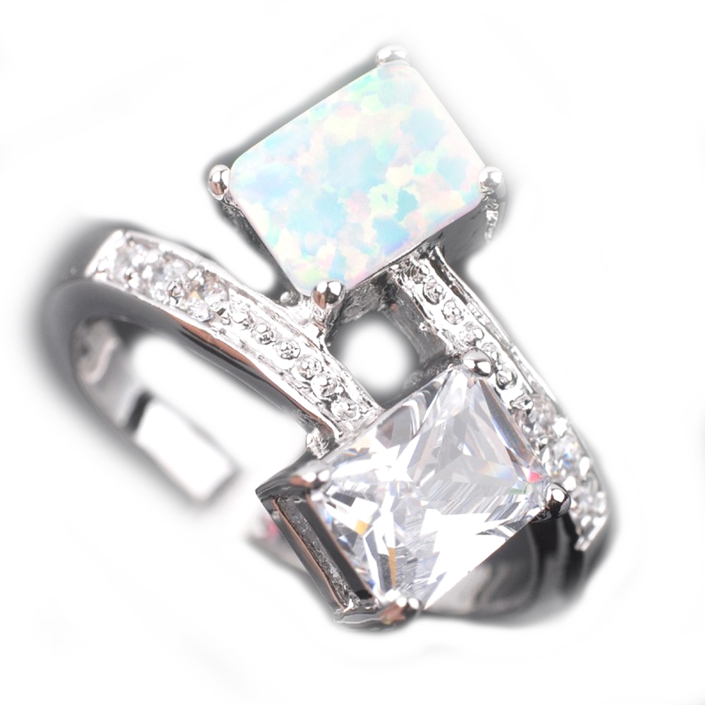 Silver FILLED RING WHITE Fire Opal  - 2