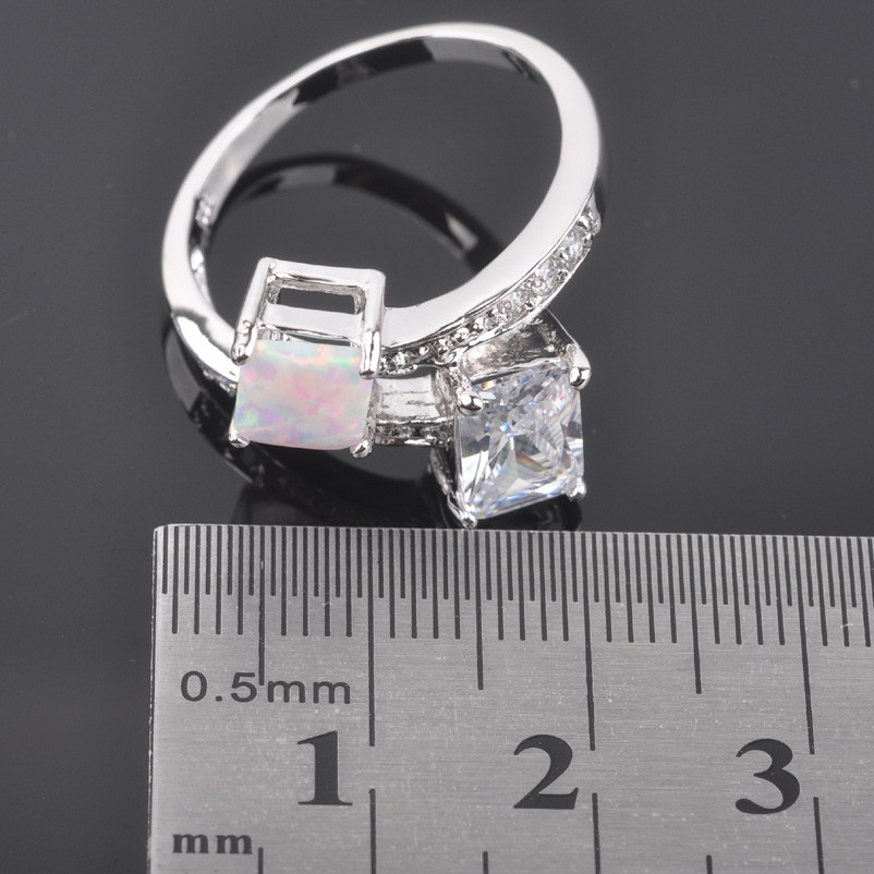 Silver FILLED RING WHITE Fire Opal  - 4