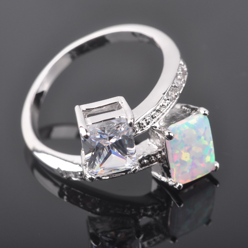 Silver FILLED RING WHITE Fire Opal  - 3