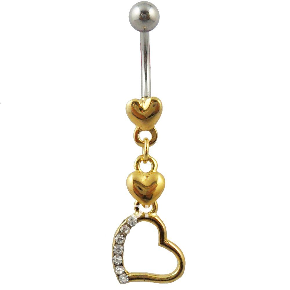 Navel Belly Button Ring Body Piercing GOLD/SILVER Heart  - 2