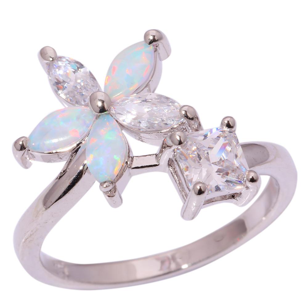 Silver FILLED RING WHITE Fire Opal 