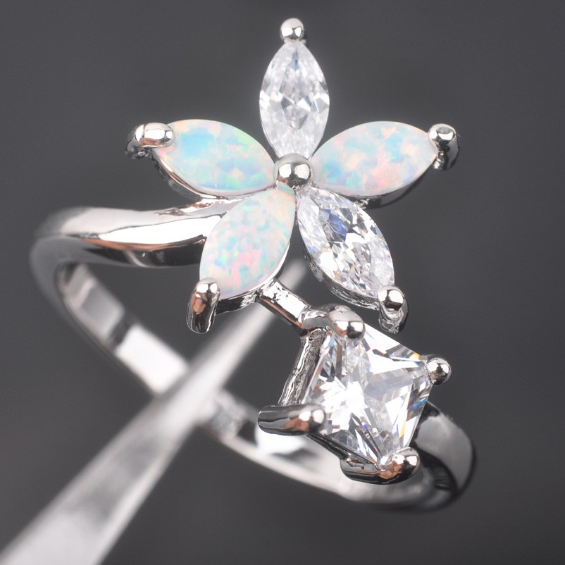 Silver FILLED RING WHITE Fire Opal  - 6