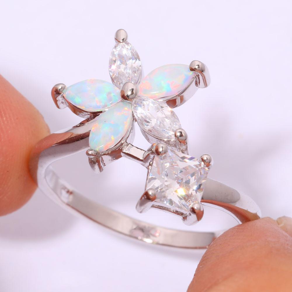 Silver FILLED RING WHITE Fire Opal  - 4