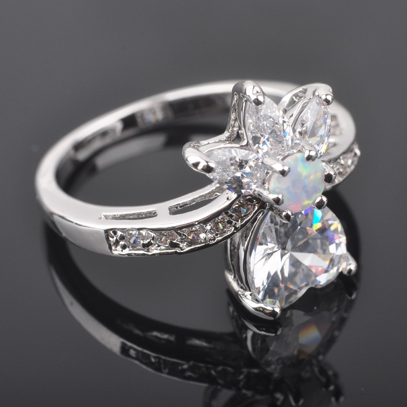 Silver FILLED RING WHITE Fire Opal  - 3