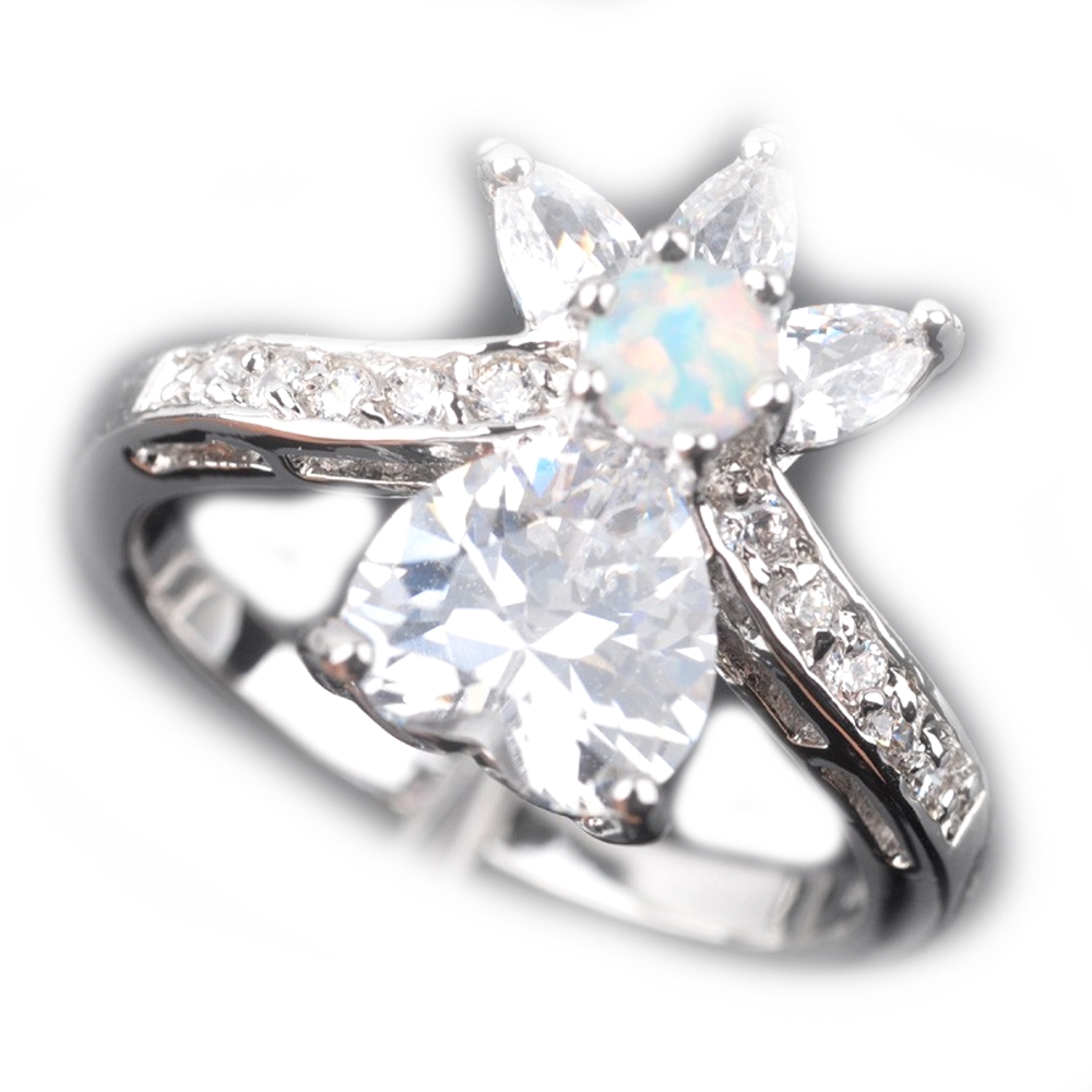 Silver FILLED RING WHITE Fire Opal 