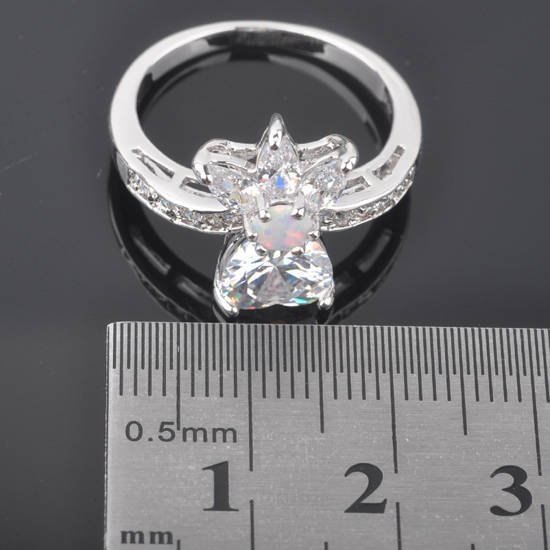 Silver FILLED RING WHITE Fire Opal  - 6