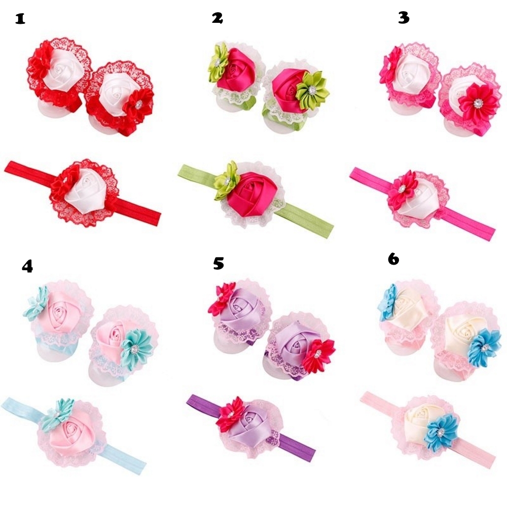 Baby Rose Flower  Hairband Headwear+Design Foot Band Ties Barefoot - 2