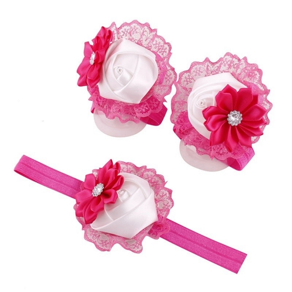 Baby Rose Flower  Hairband Headwear+Design Foot Band Ties Barefoot - 4
