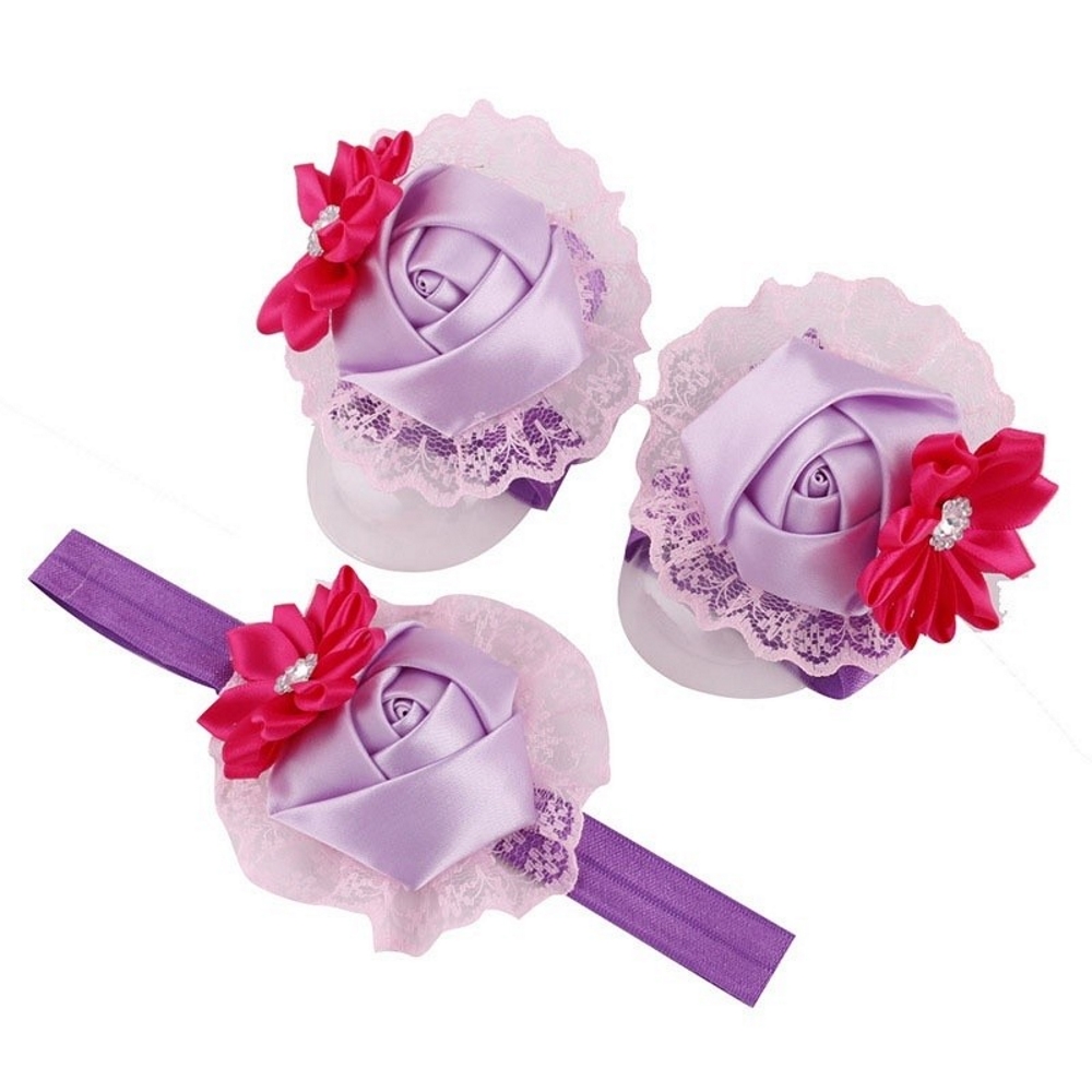 Baby Rose Flower  Hairband Headwear+Design Foot Band Ties Barefoot - 3