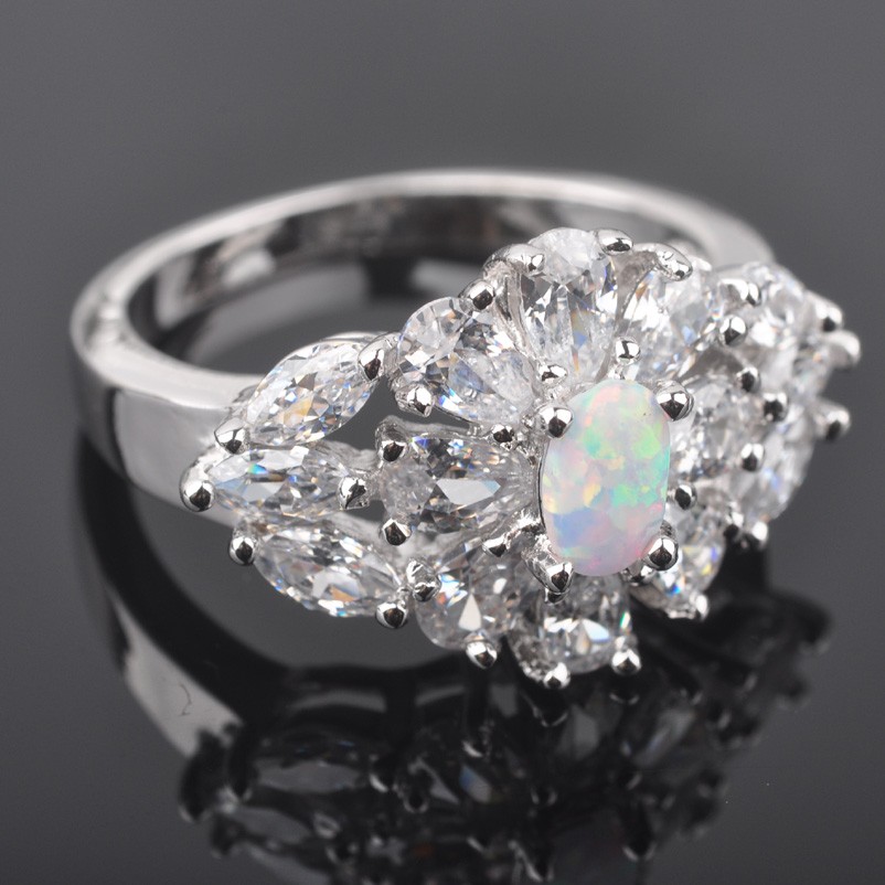 Silver FILLED RING WHITE Fire Opal  - 2