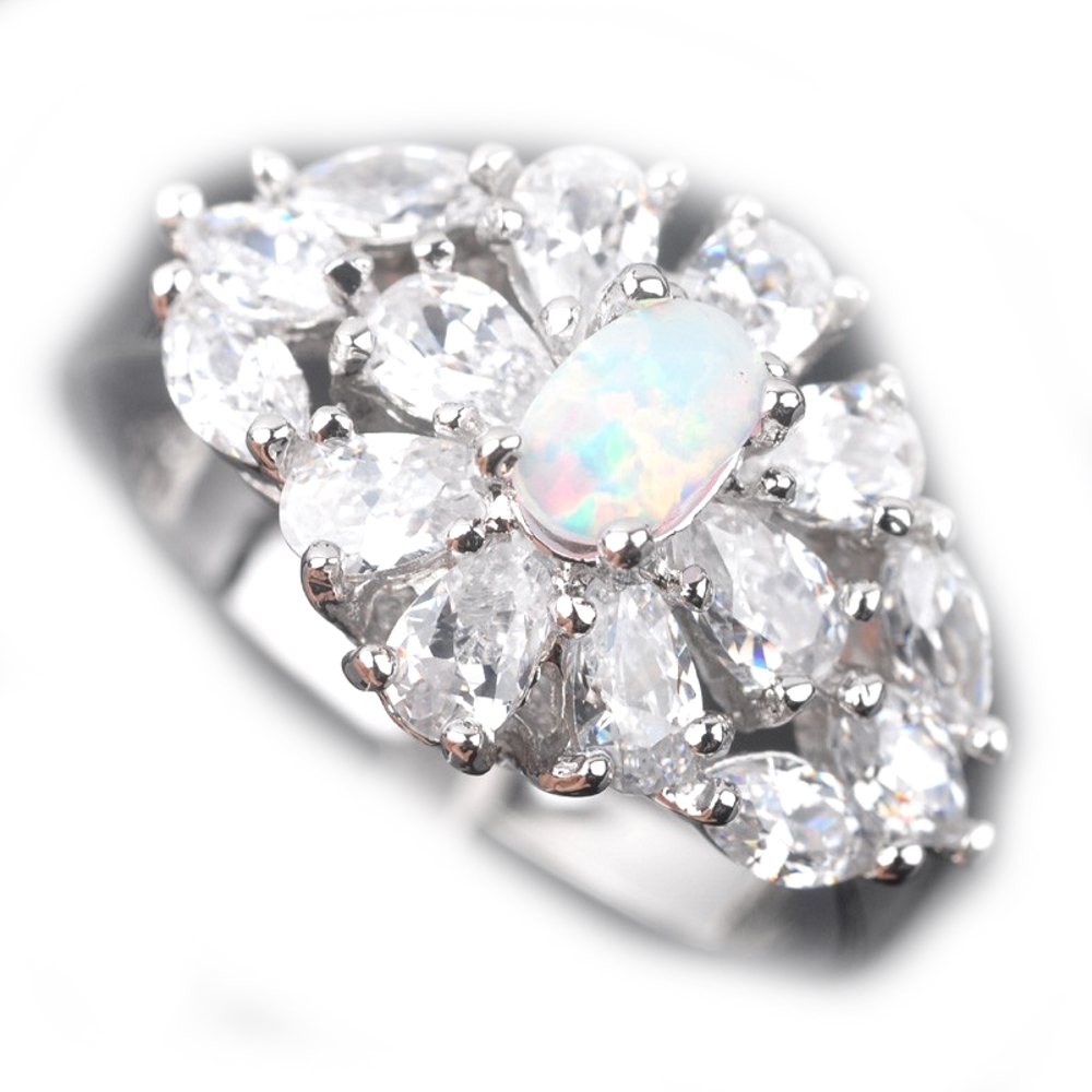Silver FILLED RING WHITE Fire Opal 
