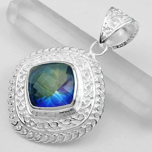 Rainbow colored topaz GEMSTONE SILVER PENDANT