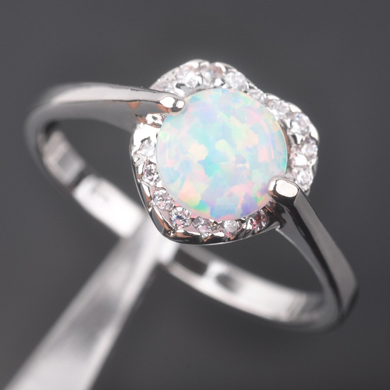 Silver FILLED RING WHITE Fire Opal 