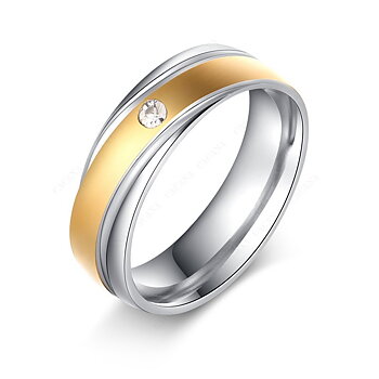 Stainless Steel Ring gold plated CZ