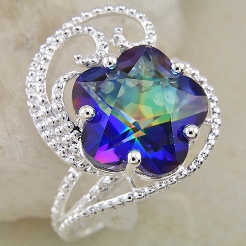 Rainbow colored topaz gemstone ring