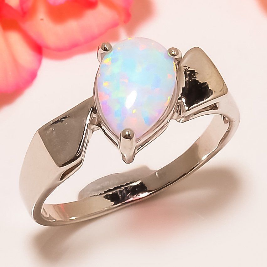 Silver FILLED RING WHITE Fire Opal  - 5