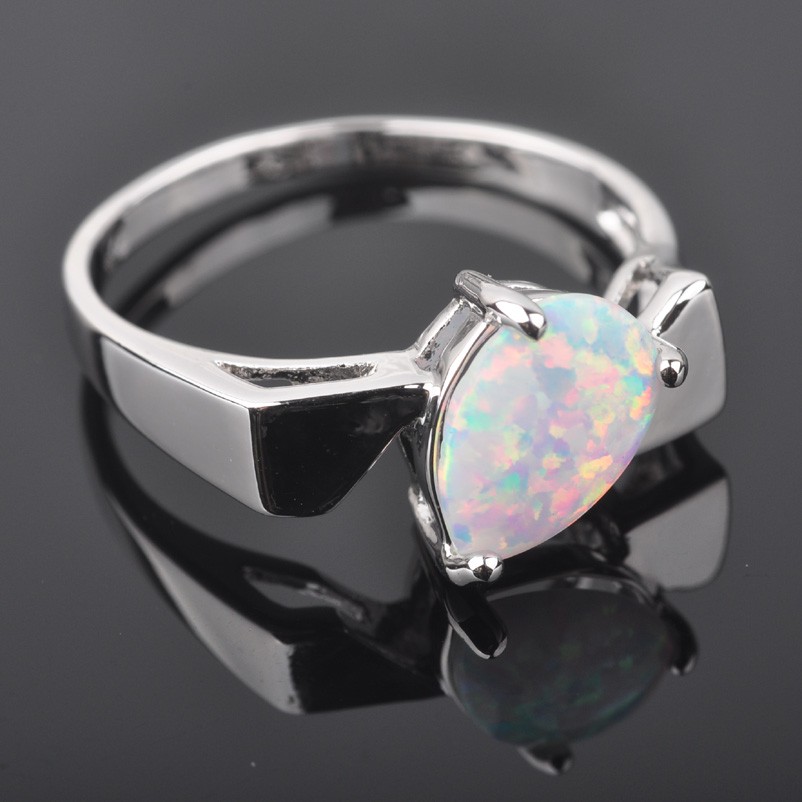 Silver FILLED RING WHITE Fire Opal  - 2