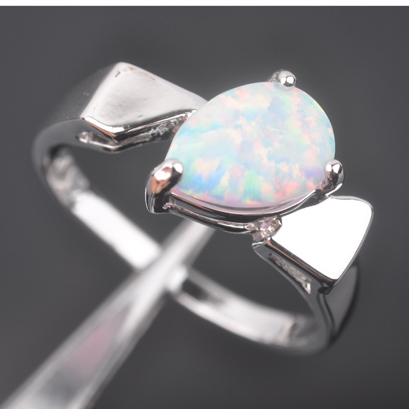 Silver FILLED RING WHITE Fire Opal  - 3