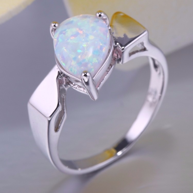 Silver FILLED RING WHITE Fire Opal 