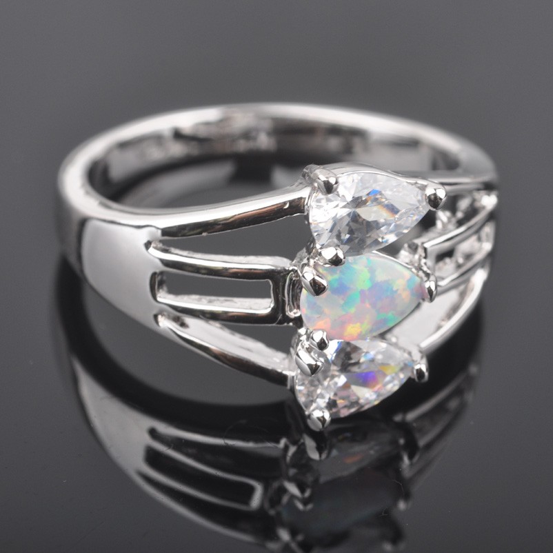 Silver FILLED RING WHITE Fire Opal  - 2