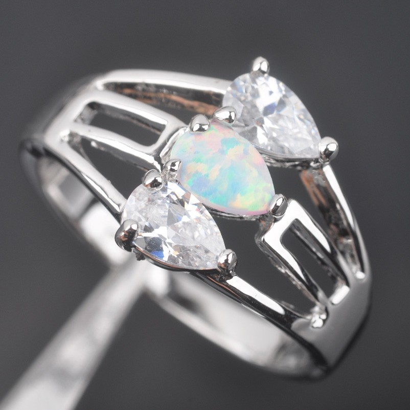 Silver FILLED RING WHITE Fire Opal 