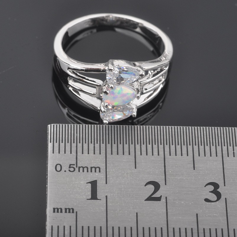 Silver FILLED RING WHITE Fire Opal  - 3