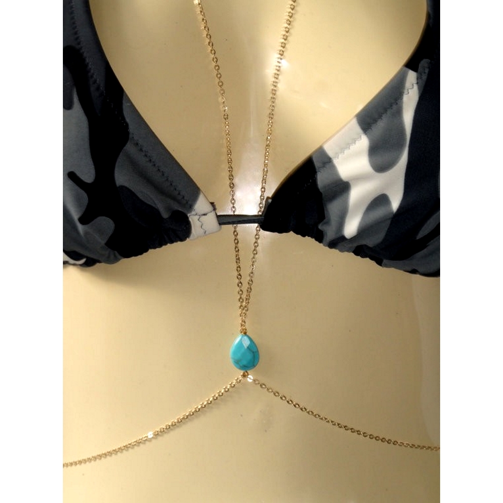 Kroppskedjor STRAND GULD turkos - 3