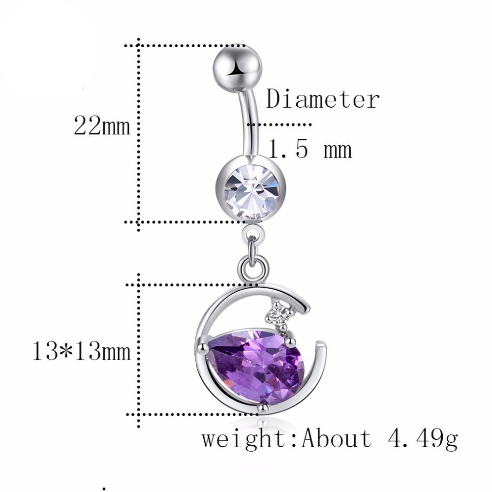 Guldpläterade navelpiercing CZ  - 2