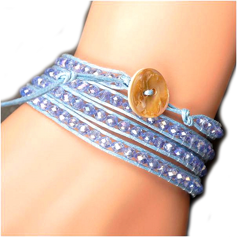Berlock Armband Handgjorda läder 4 Rad 6mm Kristall - 4