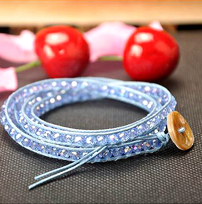 Berlock Armband Handgjorda läder 4 Rad 6mm Kristall - 3