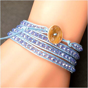 Berlock Armband Handgjorda läder 4 Rad 6mm Kristall