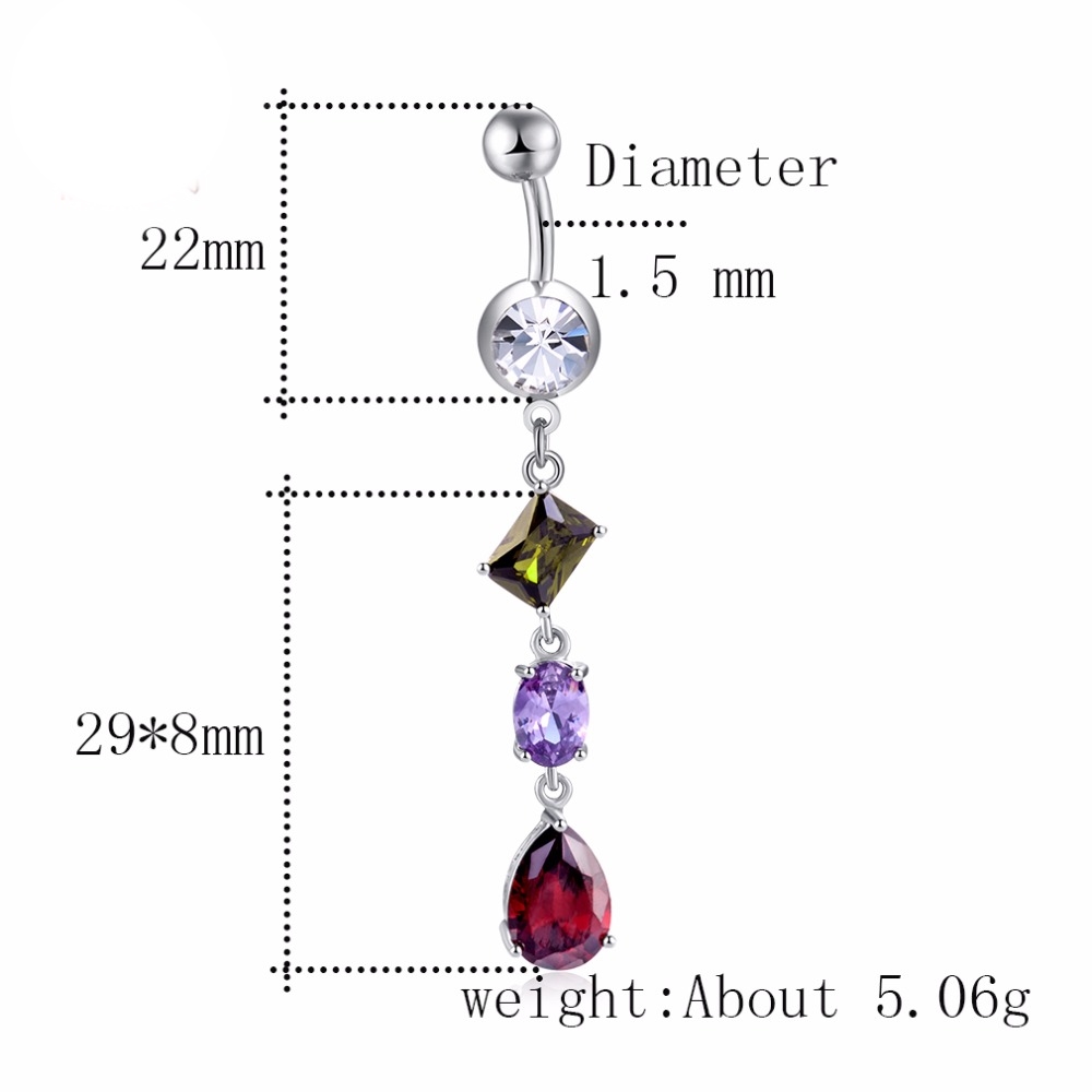 Guldpläterade navelpiercing CZ  - 2
