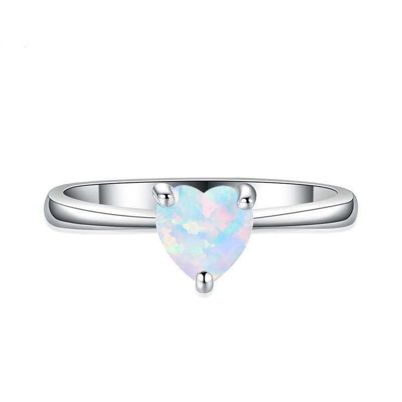 18K VIT Guld Filled gulddoublé Ring hjärta Opal