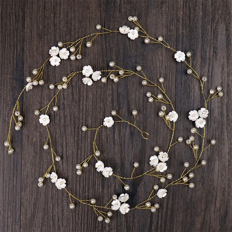 Women Hair Band Bowknot Hairband Wedding Leaf Faux Pearl Crystal - 3