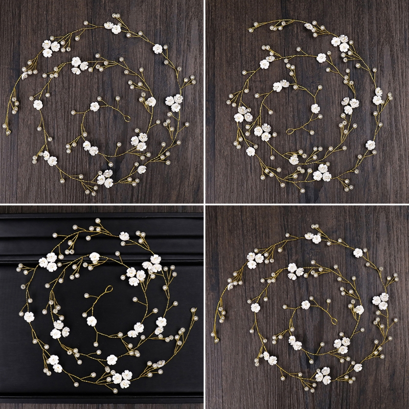 Women Hair Band Bowknot Hairband Wedding Leaf Faux Pearl Crystal - 2