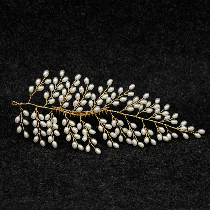 Bröllop pärla kristall hår klämma Diadem - 7