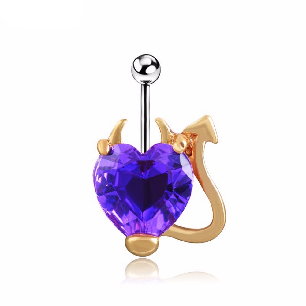 Navel 14G Heart Golden Devil Tail Zircon
