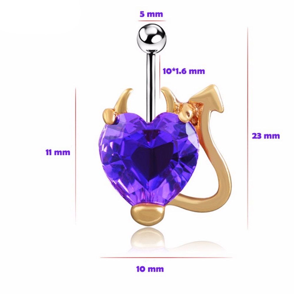 Navel 14G Heart Golden Devil Tail Zircon - 2
