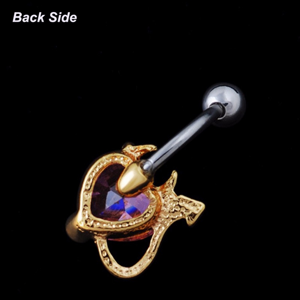 Navel 14G Heart Golden Devil Tail Zircon - 3