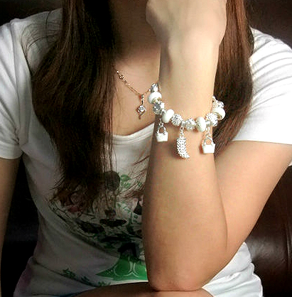 Armband silver pärlor berlock - 3