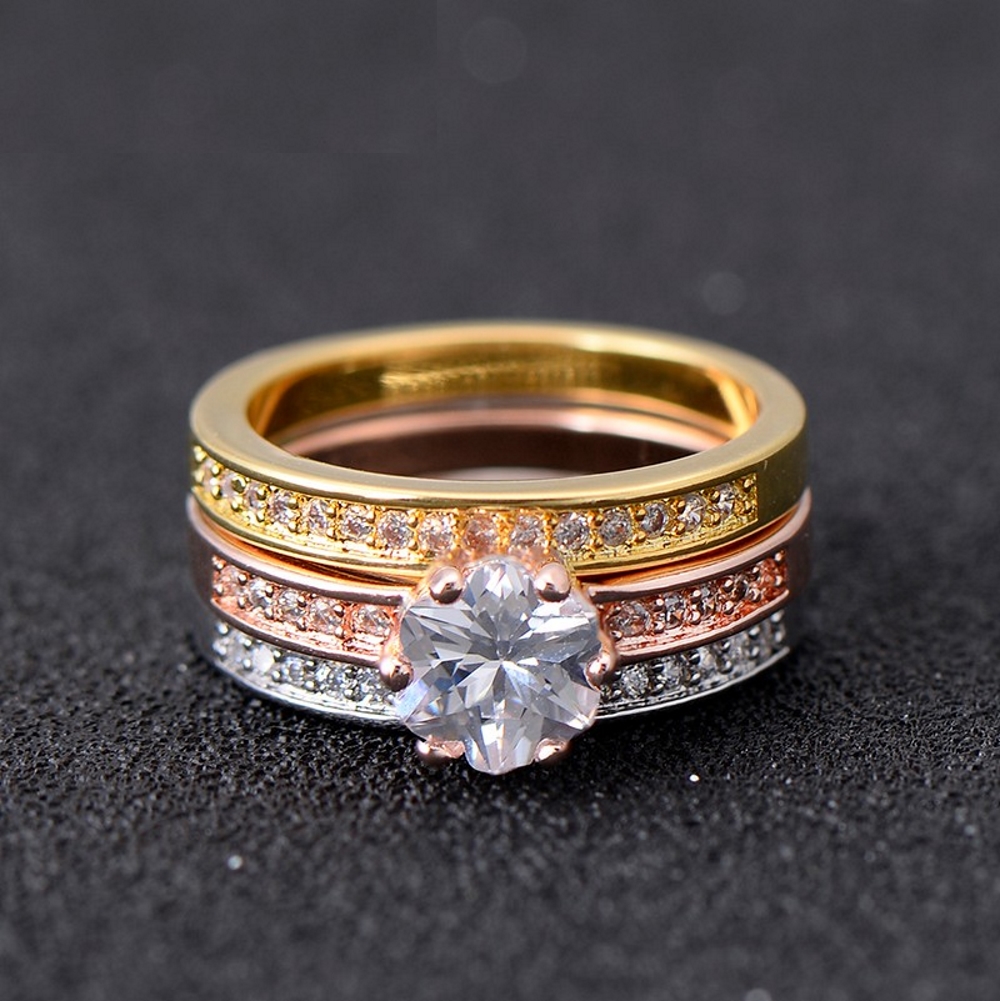 18K Guldfyllda Guld Filled gulddoublé Ring CZ Förlovning - 3