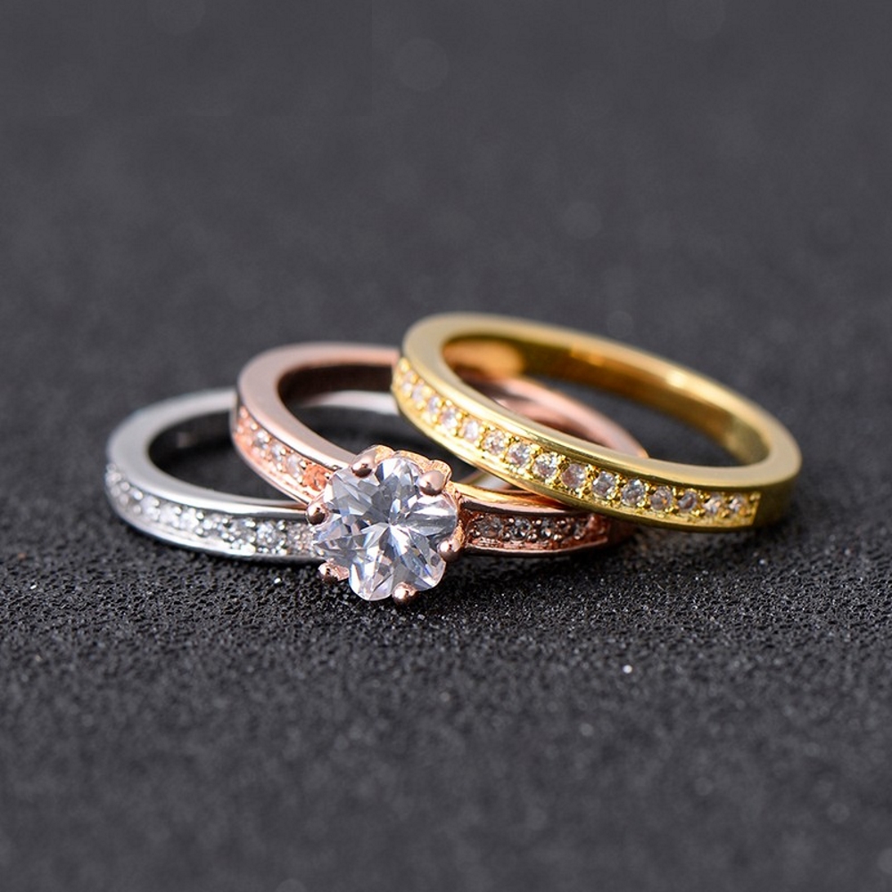 18K Guldfyllda Guld Filled gulddoublé Ring CZ Förlovning - 5