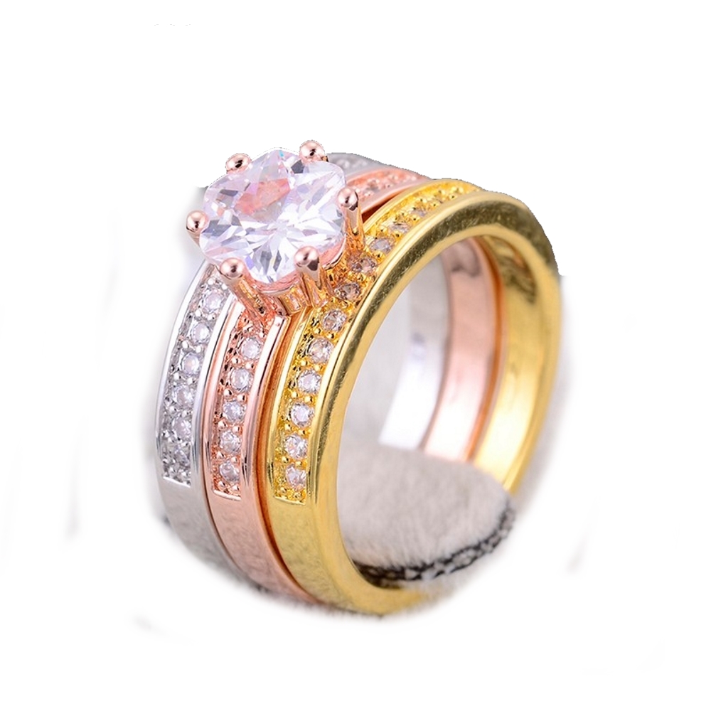 18K Guldfyllda Guld Filled gulddoublé Ring CZ Förlovning - 4
