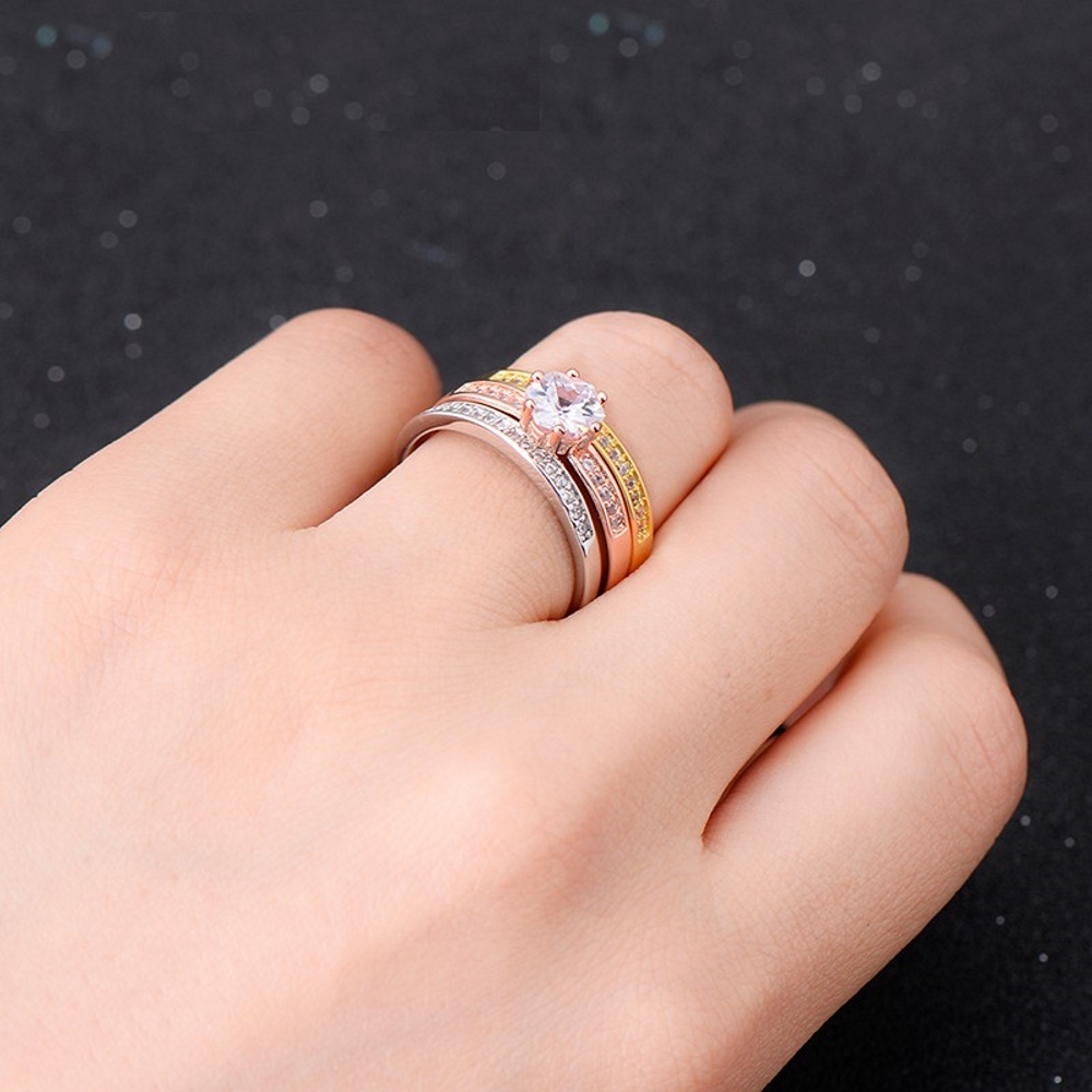 18K Guldfyllda Guld Filled gulddoublé Ring CZ Förlovning - 2
