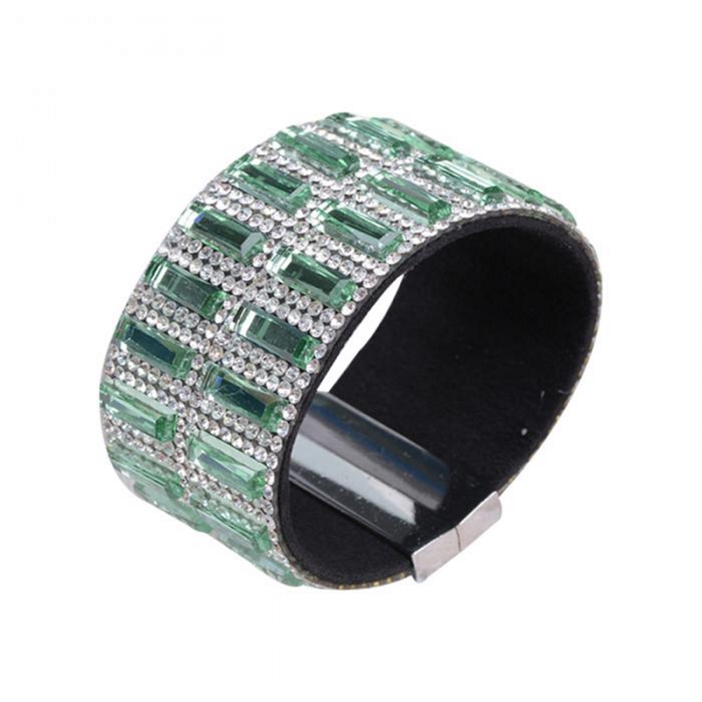 Rhinestone Leather Wrap Wristband Bracelet Bangle - 8
