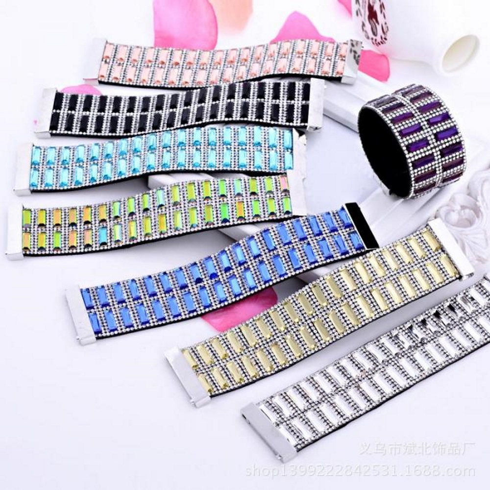 Rhinestone Leather Wrap Wristband Bracelet Bangle - 2