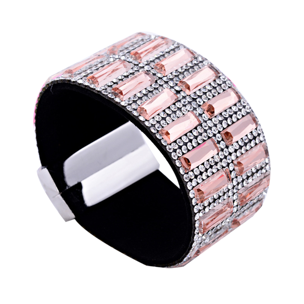 Rhinestone Leather Wrap Wristband Bracelet Bangle - 9